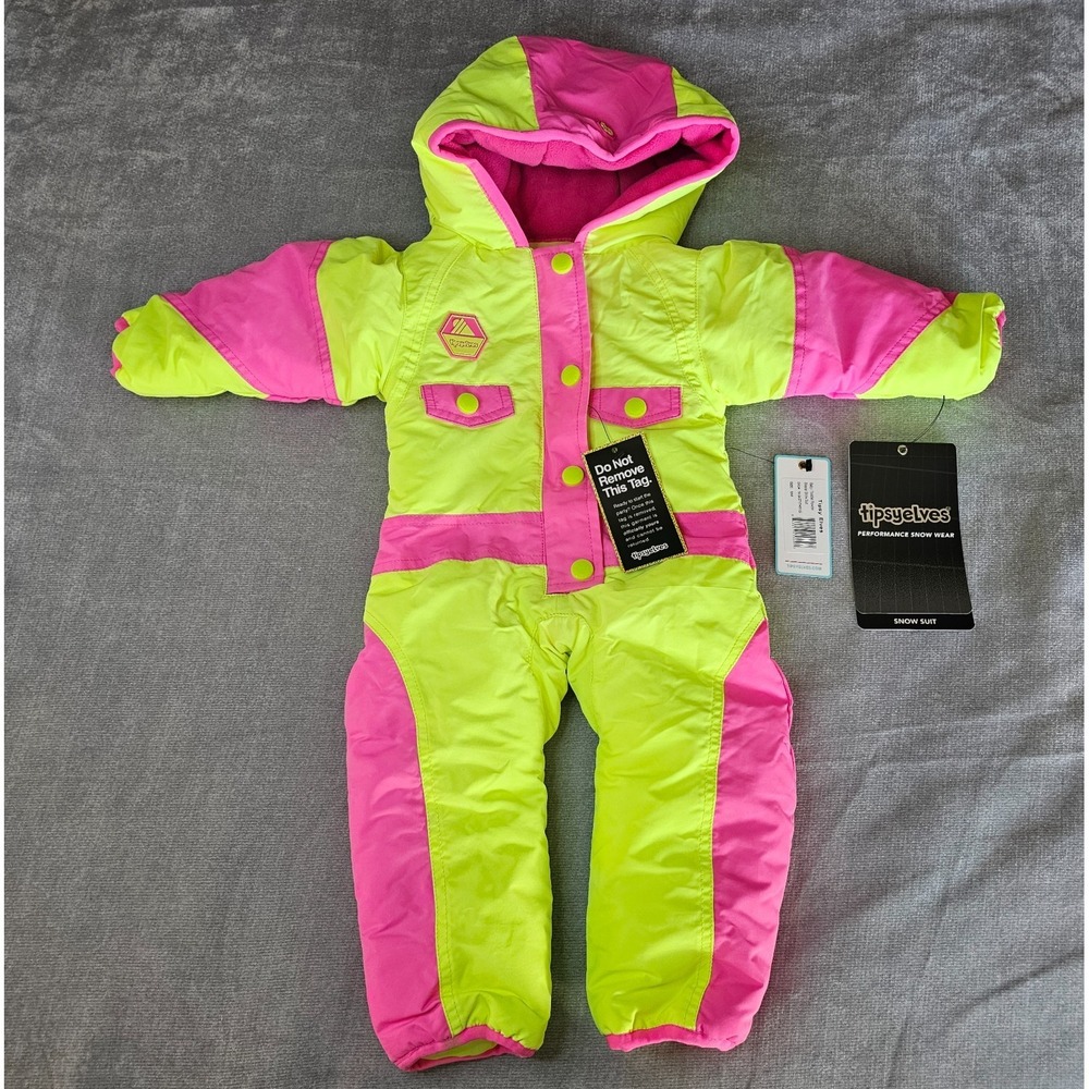 Tipsy Elves Powder Blaster Snow Suit Neon Pink Yellow Baby Size 6M One Piece